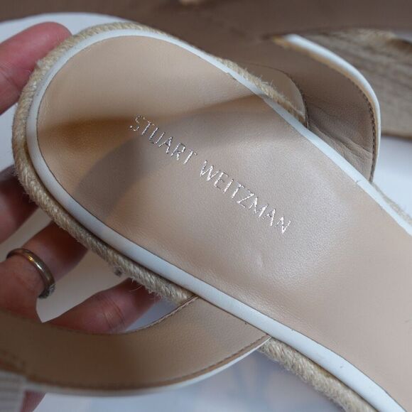 Stuart Weitzman Teddi Espadrille Leather Wedge Sandal White Women's Size 10 New - Picture 11 of 12